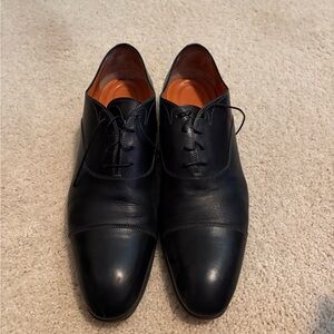 Santoni Black Leather Men's Dress Shoes